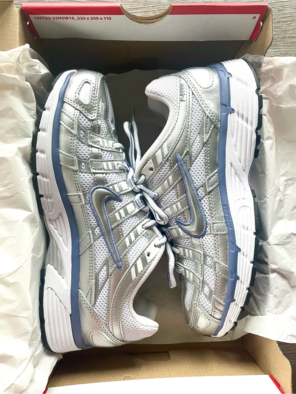 NWB Nike P-6000 Sneakers, Size 7, Metallic Silver